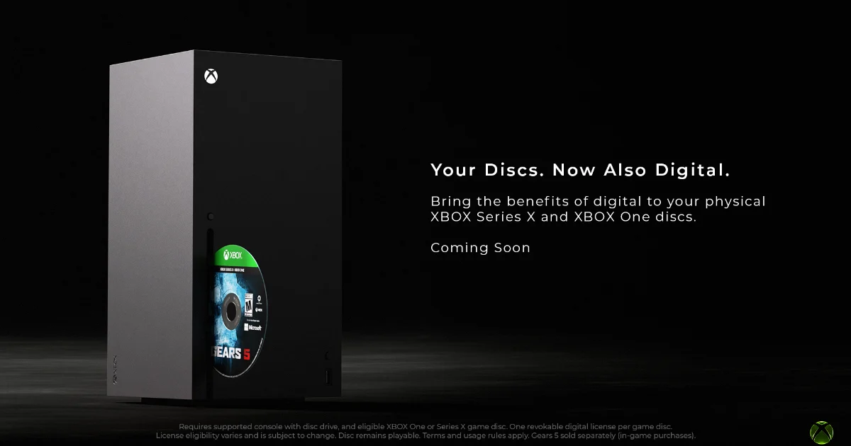 Visuel officiel Xbox annonçant le programme Disc2Digital, disque physique transformé en licence numérique