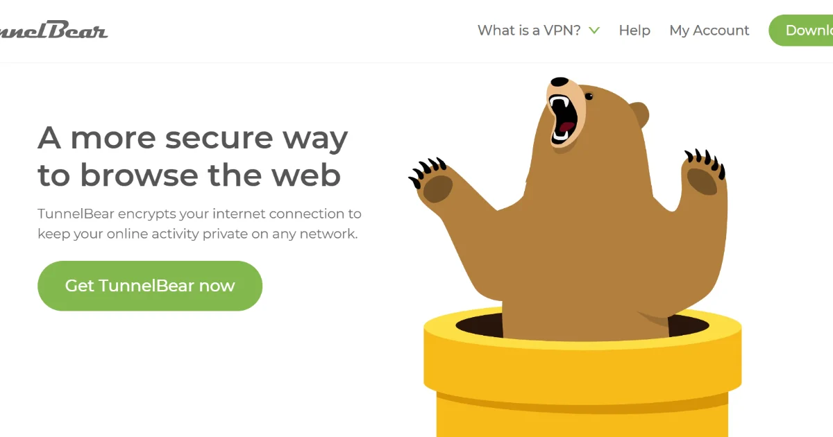 Capture d'ecran de la page d'accueill de tunnelBear 